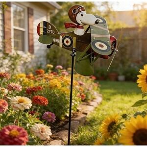Snoopy Flying Ace Airplane Wind Spinner Metal Garden Stake DIY Kit Outdoor Decor
